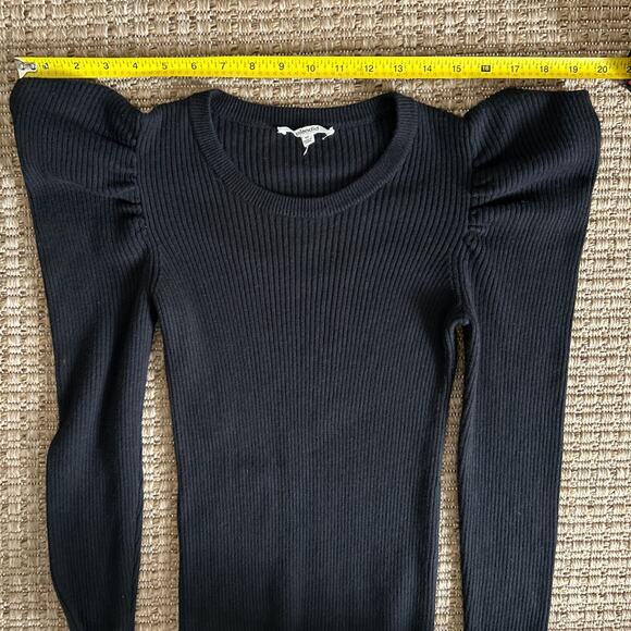Splendid Ribbed Sweater Dress with Puff Shoulder Sleeves – Black, Size Small - Picture 2 of 5